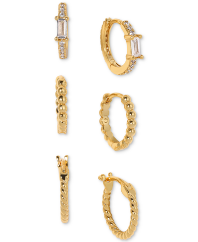 Shop Girls Crew 18k Gold-plated 3-pc. Set Small Crystal & Textured Hoop Earrings, 0.5"