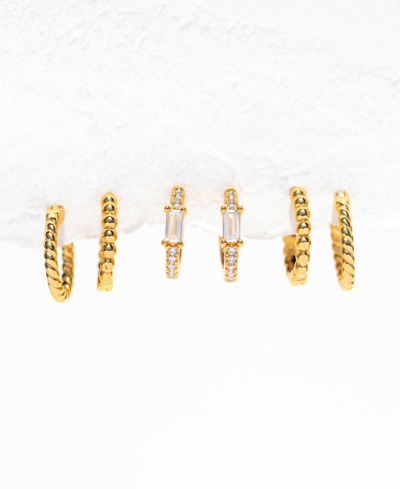 Girls Crew 18k Gold-plated 3-pc. Set Small Crystal & Textured Hoop Earrings, 0.5" In Gold