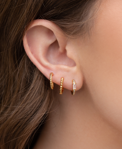 Girls Crew 18k Gold-plated 3-pc. Set Small Crystal & Textured Hoop Earrings, 0.5" In Gold