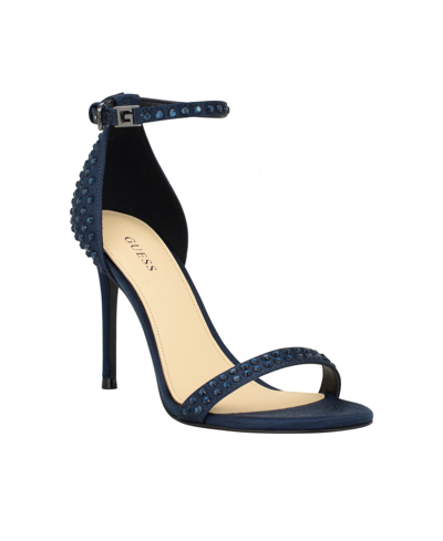 Shop Guess Women's Kabaile Two Piece Stiletto Heeled Dress Sandals In Navy Satin
