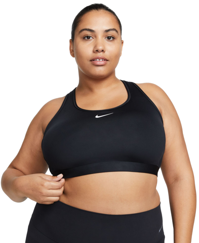 Shop Nike Plus Size Active Medium-support Padded Logo Sports Bra In Black