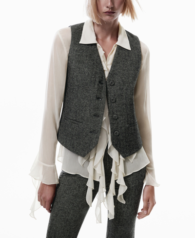 Shop Mango Women's Check Wool-blend Suit Vest In Gray