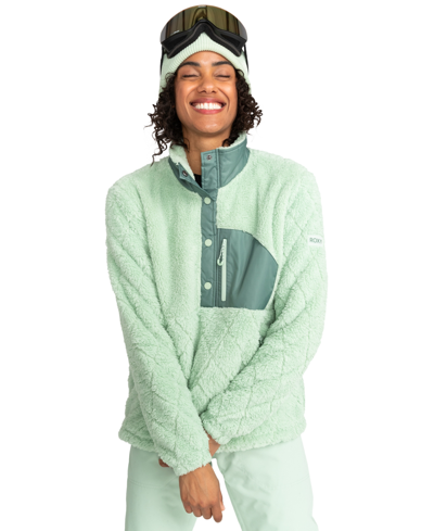 Shop Roxy Juniors' Alabama Quarter-button Pullover Sherpa Top In Cameo Green