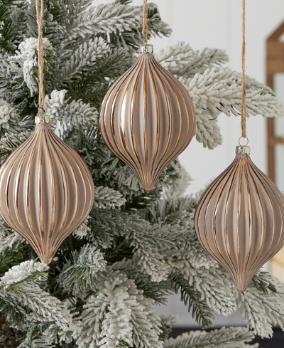 Shop Seasonal Gesso Onion Glass Ornament 100 Millimeter, Set Of 3 In Shitake