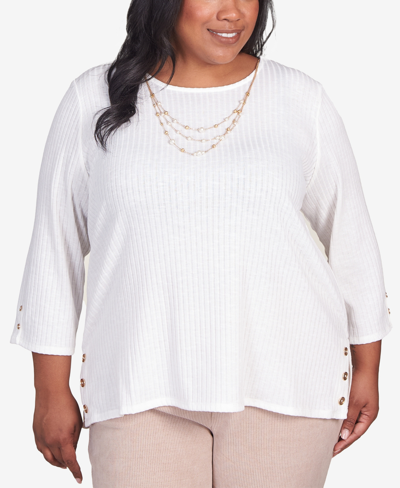 Shop Alfred Dunner Plus Size St.moritz Solid Knit Flutter Sleeve Top With Necklace In Ivory