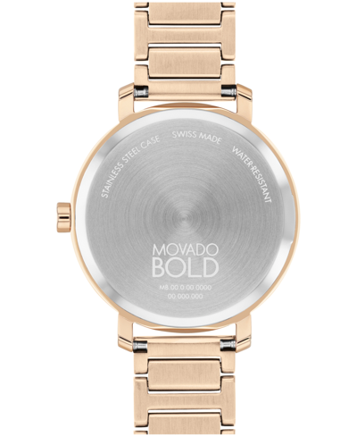 Shop Movado Women's Bold Evolution 2.0 Swiss Quartz Ionic Plated Carnation Gold-tone Steel Watch 34mm In Rose Gold-tone