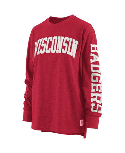 Pressbox Heathered Red Wisconsin Badgers Two-hit Canyon Long Sleeve T-shirt In Red