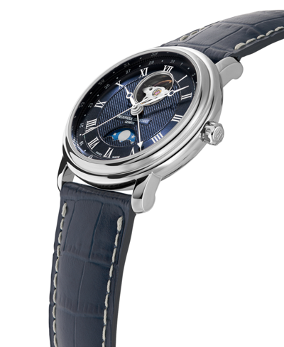 Frederique Constant Men's Swiss Automatic Classics Navy Leather Strap Watch 40mm In Navy