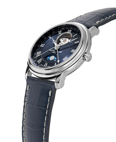 Frederique Constant Men's Swiss Automatic Classics Navy Leather Strap Watch 40mm In Navy