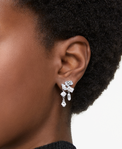 Swarovski Silver-tone Mesmera Crystal Cluster Drop Earrings In Silver