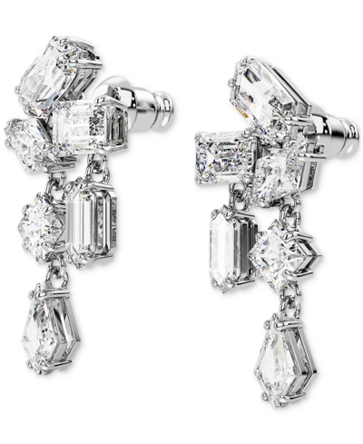 Swarovski Silver-tone Mesmera Crystal Cluster Drop Earrings In Silver