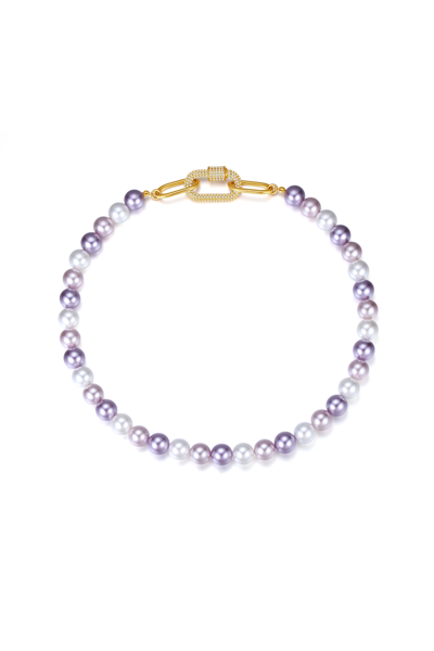 Shop Classicharms Shell Pearl Necklace With Gem-encrusted Carabiner Lock (small) In Purple