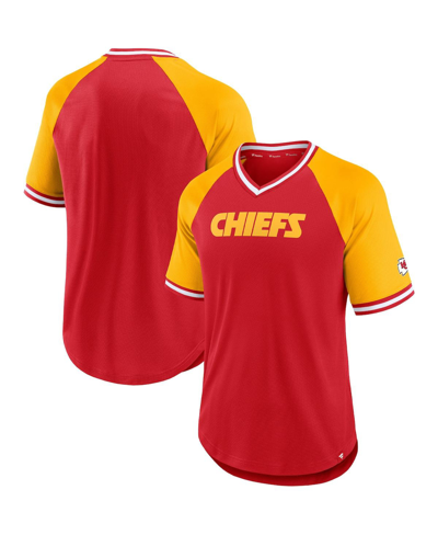 Shop Fanatics Men's  Red Kansas City Chiefs Second Wind Raglan V-neck T-shirt
