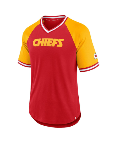 Shop Fanatics Men's  Red Kansas City Chiefs Second Wind Raglan V-neck T-shirt