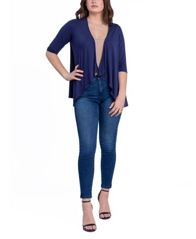 24seven Comfort Apparel Elbow Length Sleeve Open Front Cardigan In Blue