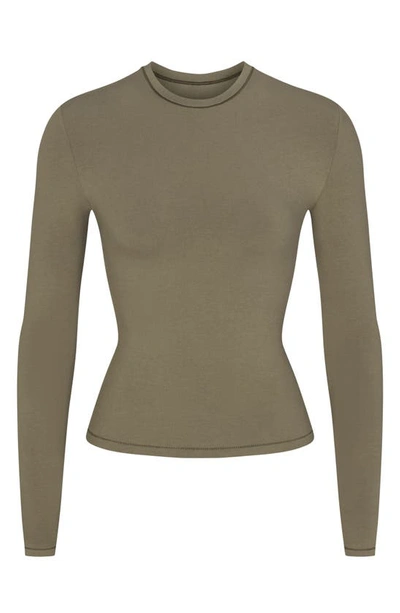 Shop Skims Stretch Jersey Long Sleeve T-shirt In Army