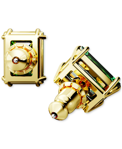 Shop Swarovski Gold-tone Color Rectangle Crystal Stud Earrings In Green
