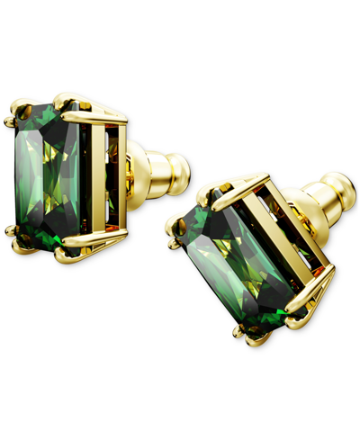 Shop Swarovski Gold-tone Color Rectangle Crystal Stud Earrings In Green
