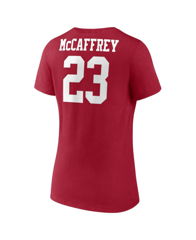 Fanatics Branded Christian Mccaffrey  Scarlet San Francisco 49ers Player Icon Name & Number V-neck T In Scarlet