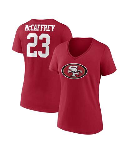 Fanatics Branded Christian Mccaffrey  Scarlet San Francisco 49ers Player Icon Name & Number V-neck T In Scarlet