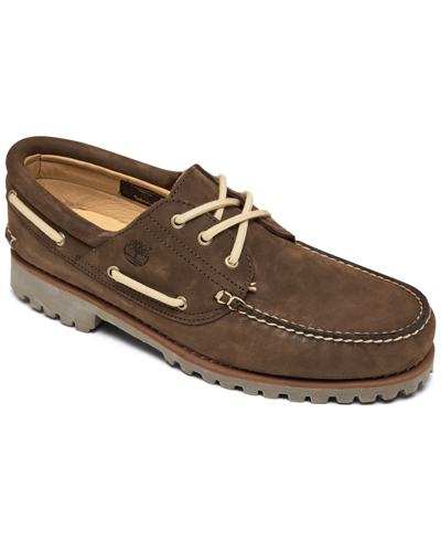 Shop Timberland Men's 3-eye Lug Hand Sewn Casual Boat Sneakers From Finish Line In Cocoa