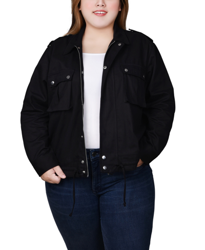 Shop Ny Collection Plus Size Long Sleeve Twill Jacket In Black