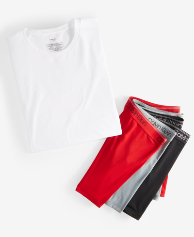 Shop Calvin Klein Men's 3-pack Microfiber Stretch Boxer Briefs Underwear In Black,tigers Eye,blue Shadow