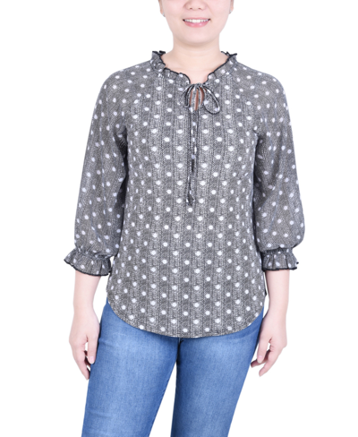 Shop Ny Collection Petite Mock-neck Chiffon Sleeve Knit Top In Black White Abstract Dot