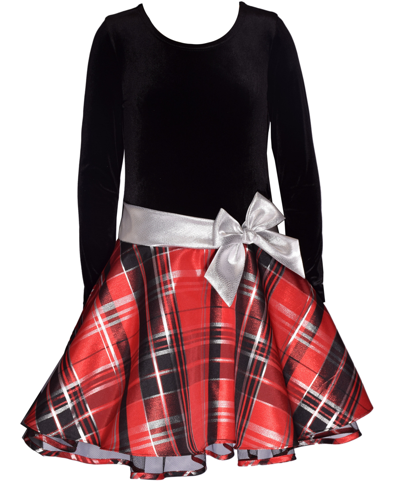 Shop Bonnie Jean Big Girls Long Sleeve Velvet Bodice With Plaid Skirt Dress In Black