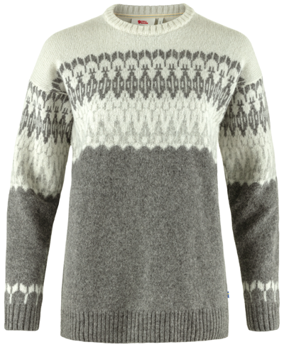 Shop Fjall Raven Women's Ovik Path Wool Jacquard-knitted Sweater In Grey-chalk White
