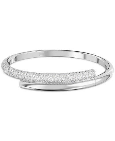 Shop Swarovski Pave Crossover Bangle Bracelet In Silver