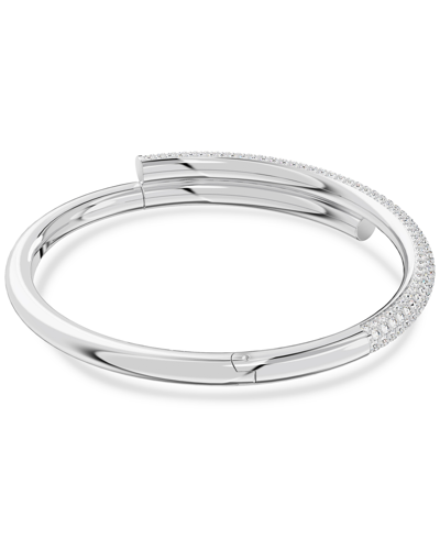 Shop Swarovski Pave Crossover Bangle Bracelet In Silver