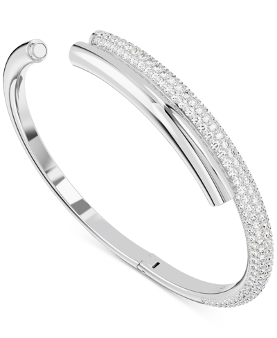 Shop Swarovski Pave Crossover Bangle Bracelet In Silver