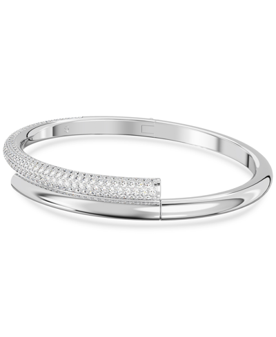 Shop Swarovski Pave Crossover Bangle Bracelet In Silver