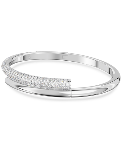 Swarovski Dextera Crystal Pave Crossover Bangle Bracelet In Silver