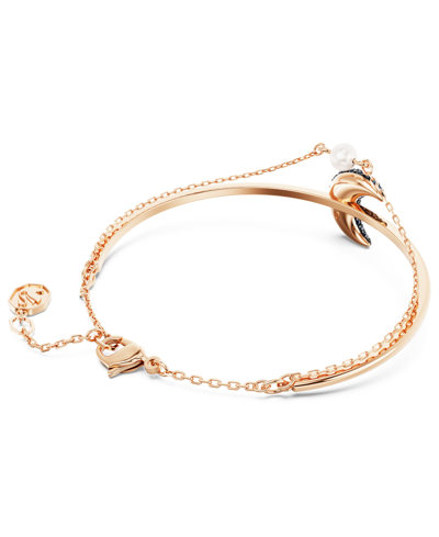 Shop Swarovski Rose Gold-tone Pave Crescent Moon & Imitation Pearl Double-row Bangle Bracelet In Multicolored