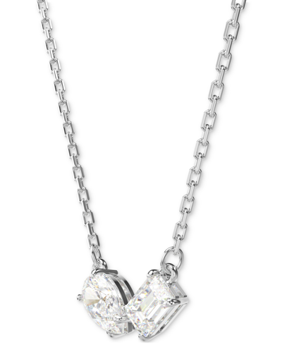 Shop Swarovski Rhodium-plated Mixed Crystal Pendant Necklace & Stud Earrings Set In Silver