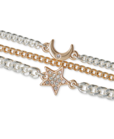 Shop Lucky Brand Two-tone Pave Celestial Charm Multi-chain Flex Bracelet In Two Tone