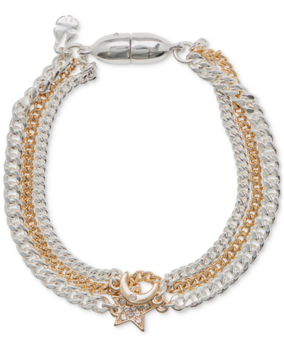 Shop Lucky Brand Two-tone Pave Celestial Charm Multi-chain Flex Bracelet In Two Tone