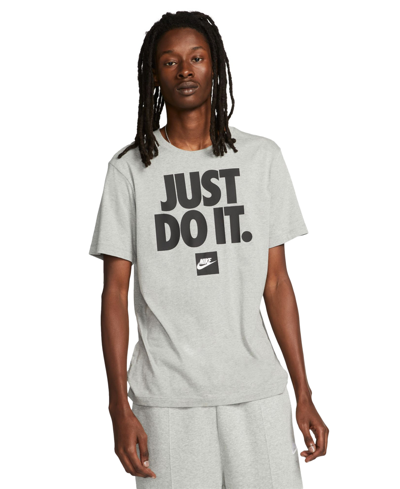 Shop Nike Men's Sportswear Relaxed-fit Just Do It Logo Graphic T-shirt In Dark Grey Heather