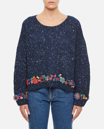 Shop Pã©ro Knit Oversize Sweater In Blue