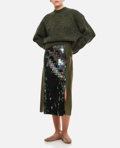 Shop Plan C Wool Sequins Midi Skirt In Green
