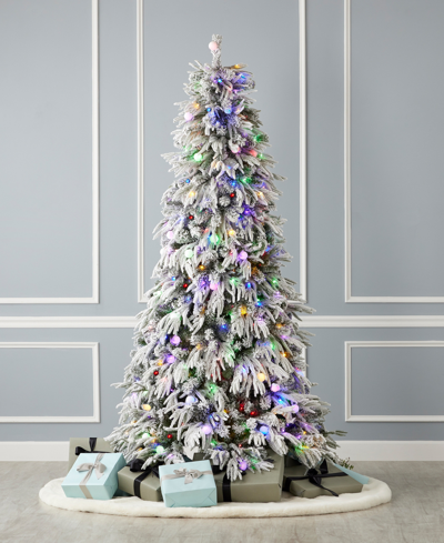 Shop Seasonal Frosted Acadia 7.5' Pre-lit Full Flocked Pe Mixed Pvc Tree With Metal Stand, 3265 Tips, 400 Changing In White