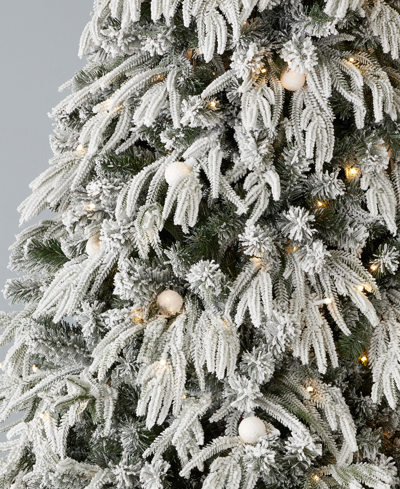 Shop Seasonal Frosted Acadia 7.5' Pre-lit Full Flocked Pe Mixed Pvc Tree With Metal Stand, 3265 Tips, 400 Changing In White