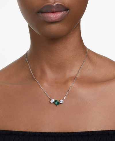 Swarovski Rhodium-plated Mixed Crystal Pendant Necklace, 15" + 2-3/4" Extender In Green