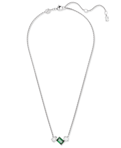 Swarovski Rhodium-plated Mixed Crystal Pendant Necklace, 15" + 2-3/4" Extender In Green