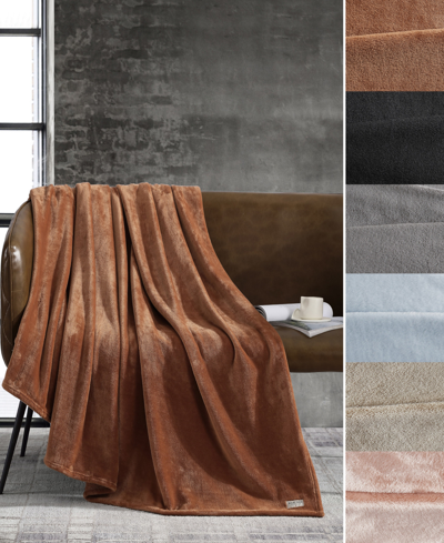 Kenneth Cole Reaction Solid Ultra Soft Plush Fleece Blanket In Ginger Orange