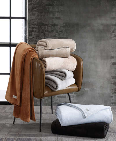 Kenneth Cole Reaction Solid Ultra Soft Plush Fleece Blanket In Ginger Orange