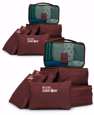 Shop Miami Carryon Collins 12 Piece Packing Cubes Luggage Organizer In Burgundy-tan