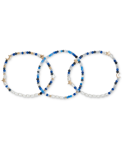 Shop Lucky Brand Two-tone 3-pc. Set Star & Mixed Bead Stretch Bracelets In Two Tone